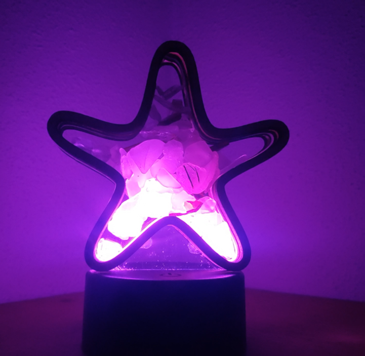 Starfish Sea Glass Shadowbox Display, Single Sided, Window Hanging, Double Sided Shine-through Shelf Sitter, LED Light Multicolor, Small