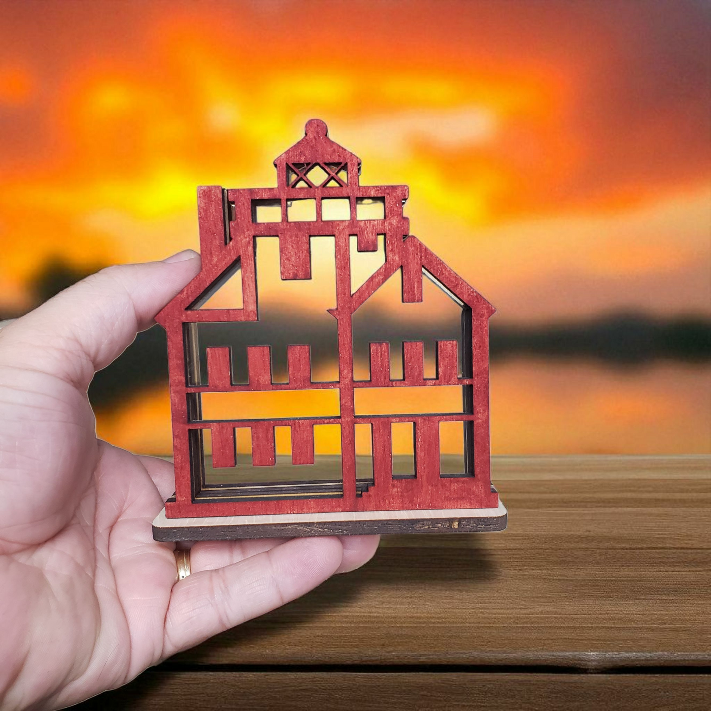 Lorain OH Lighthouse Sea Glass Shadowbox Display Single Sided, Window Hanging, Double Sided, LED Night Light, Small