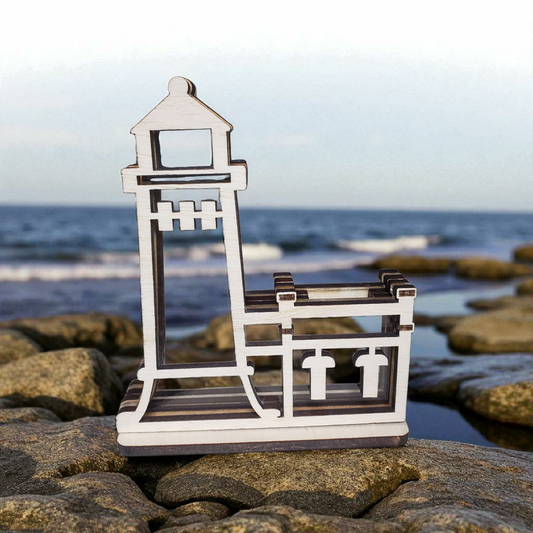 North Head Lighthouse Washington Sea Glass Shadowbox Display Single Sided, Window Hanging, Double Sided, LED Night Light, Small