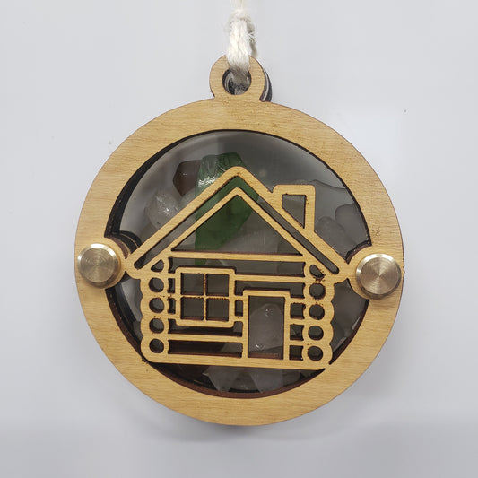 Log Cabin Sea Glass Beach Glass Shadowbox Ornament