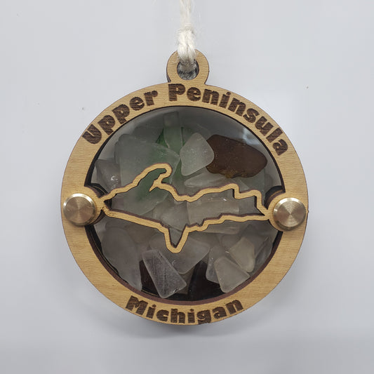 Upper Peninsula, Michigan Sea Glass Beach Glass Shadowbox Ornament