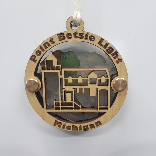 Point Betsie Lighthouse Beach Glass Shadowbox Ornament, Michigan