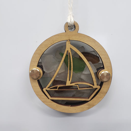 Sailboat Sea Glass Beach Glass Shadowbox Ornament