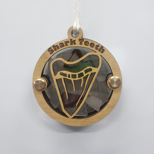 Shark Teeth, Megalodon Teeth, Sea Glass Beach Glass Shadowbox Ornament