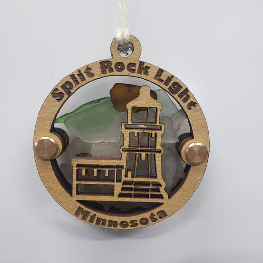 Split Rock Lighthouse Beach Glass Shadowbox Ornament, North Shore, MN