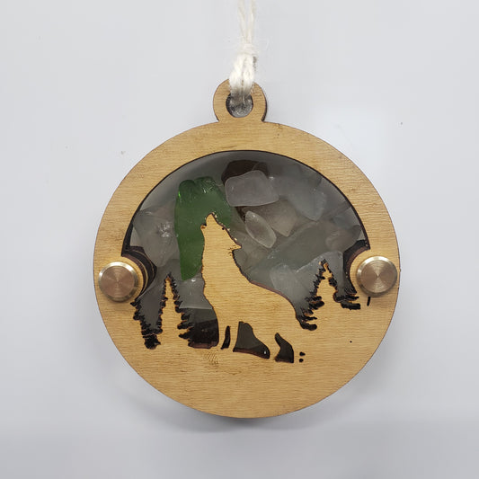 Howling Wolf Sea Glass Beach Glass Shadowbox Ornament